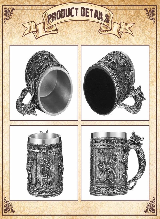 Reallnaive 2 Pcs Medieval Dragon Mug 15oz Goth Game Dungeons Coffee Mug Novelty Thrones Beer Stein Tankard Stainless Drinking Cup for Men GOT Dragon Lover Collector Medieval Gift Party Decoration - Image 3